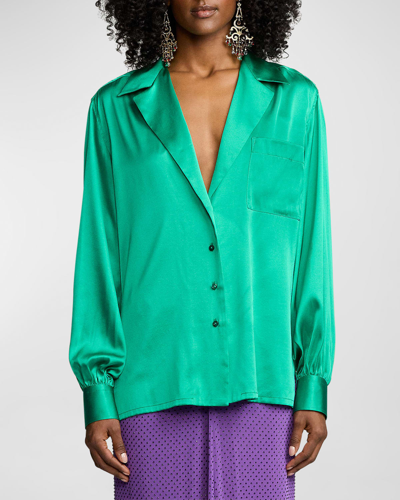 Ralph Lauren Roslin Stretch Charmeuse Button-front Shirt In Meadow