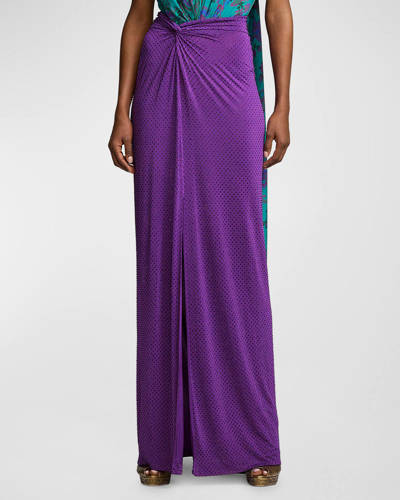 Ralph Lauren Strass Twisted Slit Maxi Sarong Skirt In Bright Purple