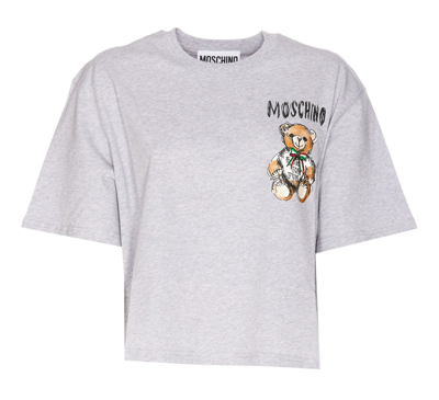 Moschino Teddy Bear Printed Cropped T In Grey