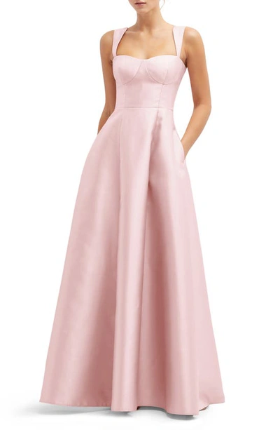 Alfred Sung Bustier Tie Back Gown In Ballet Pink