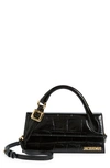Jacquemus Le Chiquito Long Croc Embossed Leather Crossbody Bag In Black