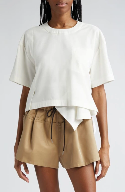 Sacai Asymmetric Crop T-shirt In Off White