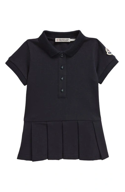 Moncler Babies'  Kids' Logo Patch Pleated Piqué Polo Dress In Blue Navy