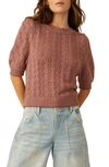 Free People Eloise Open Stitch Puff Shoulder Sweater In Antique Oak Combo