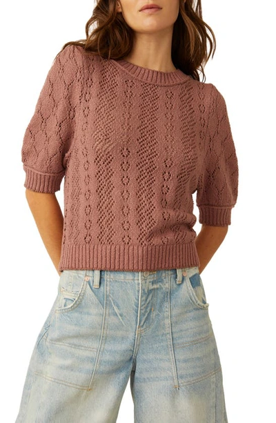 Free People Eloise Open Stitch Puff Shoulder Sweater In Antique Oat