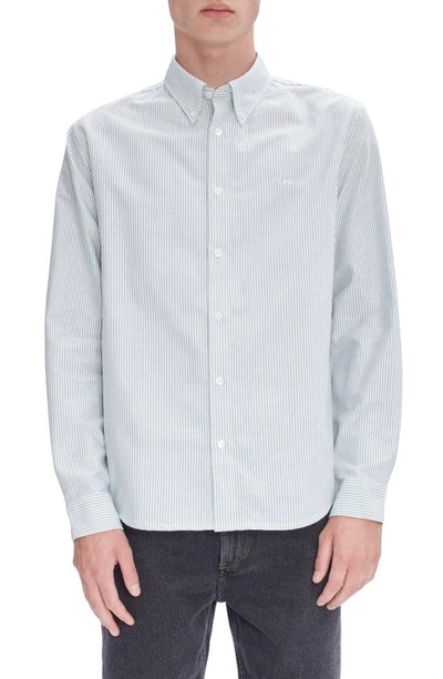 Apc Chemise Greg Stripe Organic Cotton Button-down Shirt In Green