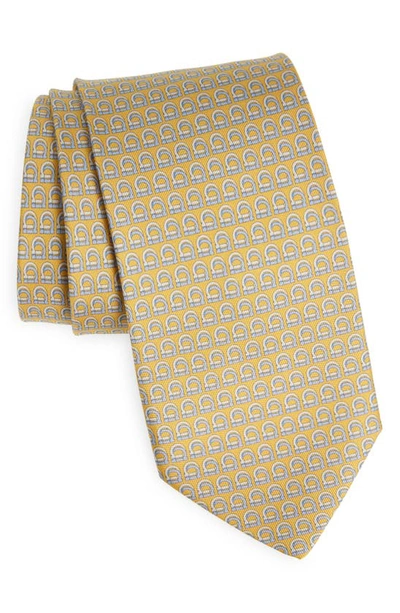 Ferragamo Gancini Silk Tie In Yellow
