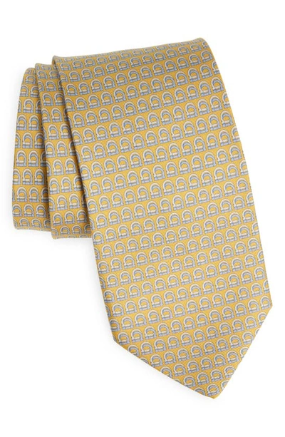 Ferragamo Gancini Silk Tie In Giallo