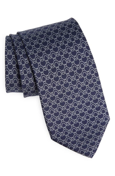 Ferragamo Gancini Wave Silk Tie In Blu Scuro