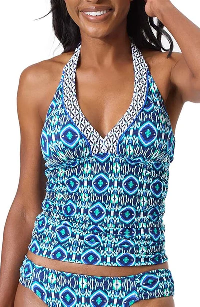 Tommy Bahama Island Cays Ikat Reversible Tankini Top In Beaming Blue Rev
