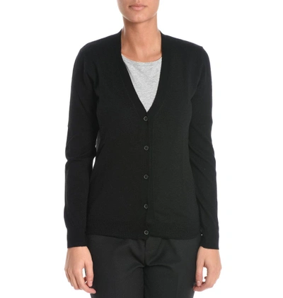 Burberry Contrast Elbow Patch Cardigan In Black