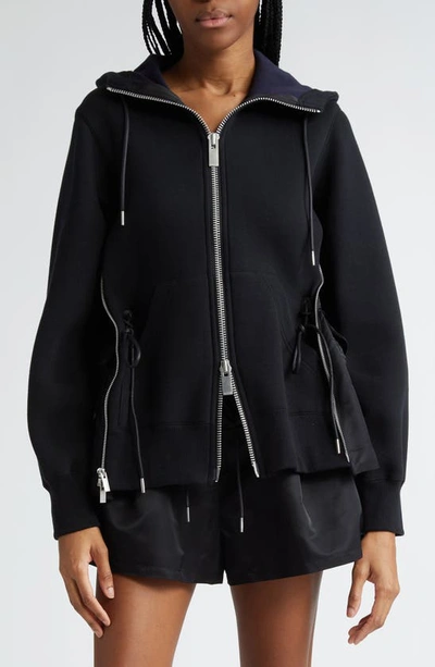 Sacai Ma-1 Side Gusset Sponge Hoodie In Black × Black