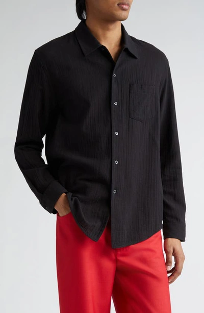 Séfr Leo Cotton Voile Button-up Shirt In Black