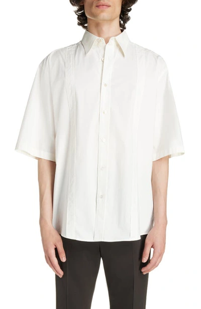 Acne Studios Oversize Short Sleeve Stretch Cotton Button-up Shirt In White
