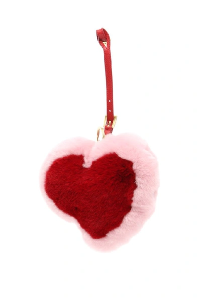 Prada Fur Heart Key Ring In Multi