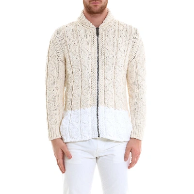 Ferragamo Salvatore  Cable Knit Zip Sweater In Beige