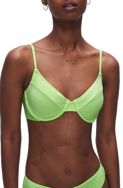 Good American Sparkle Underwire Demi Bikini Top In Electric Lime002