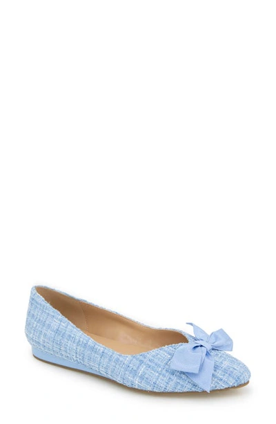 Reaction Kenneth Cole Lily Bow Bouclé Tweed Flat In Pastel Blue Boucle