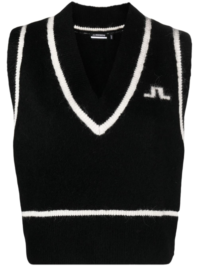 J. Lindeberg Marjorie Logo Intarsia-knit Vest In Black