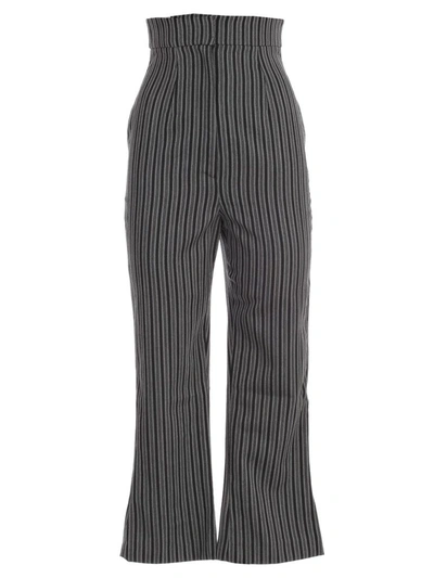 Jacquemus Striped High Waist Cropped Trousers In Grey