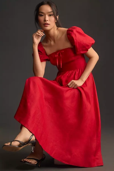 Reformation Marella Linen Dress In Cherry