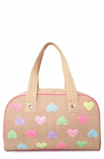 Omg Accessories Kids' Heart Straw Duffle Bag In Natural