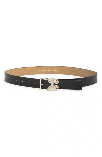 Kate Spade 32mm Rhinestone Flower Metal Buckle Belt In Black