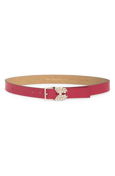 Kate Spade 32mm Rhinestone Flower Metal Buckle Belt In Ripe Apple