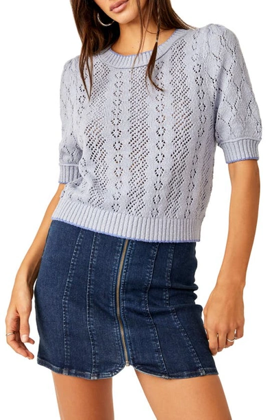 Free People Eloise Open Stitch Puff Shoulder Sweater In Falling Water Combo