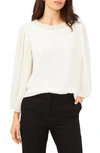 Chaus Embellished Balloon Sleeve Blouse In Lily/ Ivory