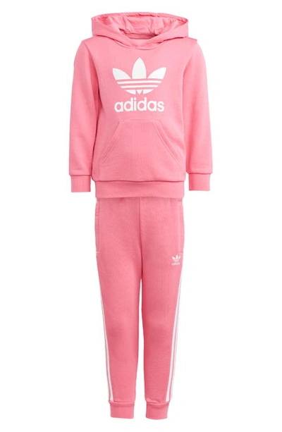 Adidas Originals Kids' Adicolor Lifestyle Graphic Hoodie & Joggers Set In Pink Fusion