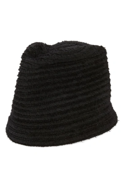 Esenshel Fedora Bucket Hat In Solid Black Wool