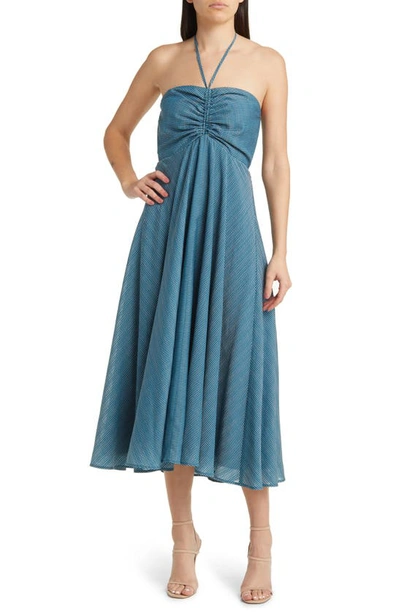 Charles Henry Gathered Halter Sundress In Teal