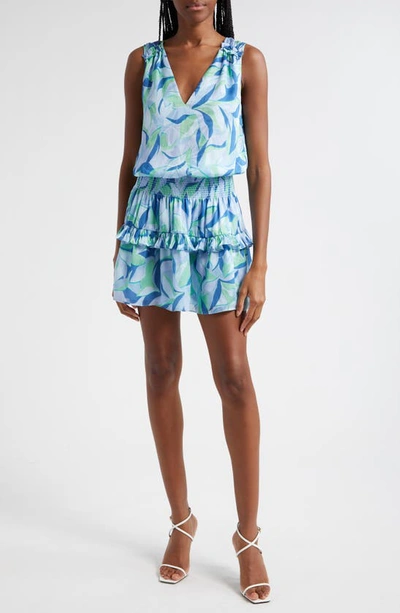 Ramy Brook Leaf Print Sleeveless Minidress In Blue Quartz Combo Leaf