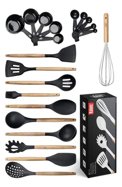 Kaluns Wood And Silicone Utensil 21-piece Set In Black