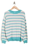 Abound Stripe Pointelle Pullover Sweater In Teal- Ivory Spring Stripe