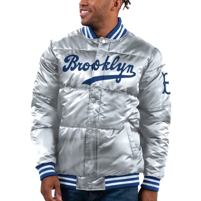 Starter Silver Brooklyn Dodgers Cooperstown Collection Bronx Satin Full-snap Bomber Jacket