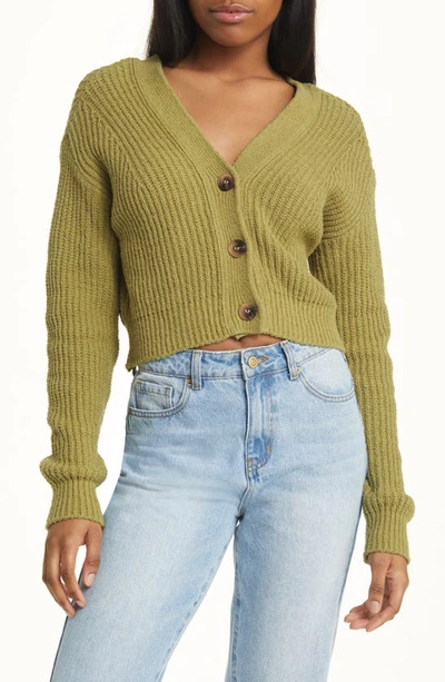 Bp. Rib Crop Cotton Blend Cardigan In Olive Fir