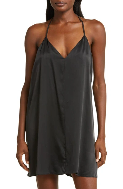 Lunya Halter Washable Silk Nightgown In Immersed Black