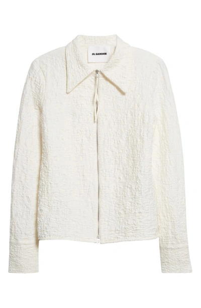 Jil Sander Crinkle Long Sleeve Zip Front Shirt In 102 Porcelain