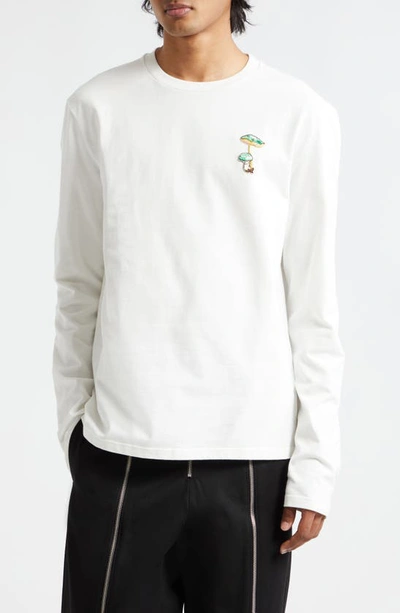 Jil Sander Mushroom Patch Long Sleeve Cotton Jersey T-shirt In 102-porcelain
