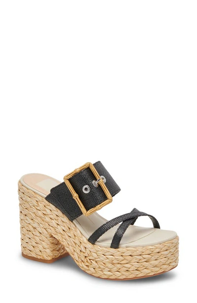 Dolce Vita Edwina Raffia Platform Slide Sandal In Onyx Raffiia