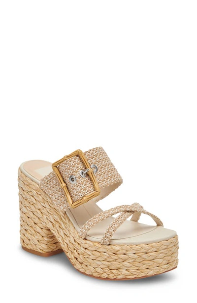 Dolce Vita Edwina Raffia Platform Slide Sandal In White/natural Raffia