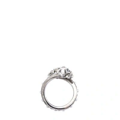 Alexander Mcqueen Pearl Embellished Skull Ring In Silver