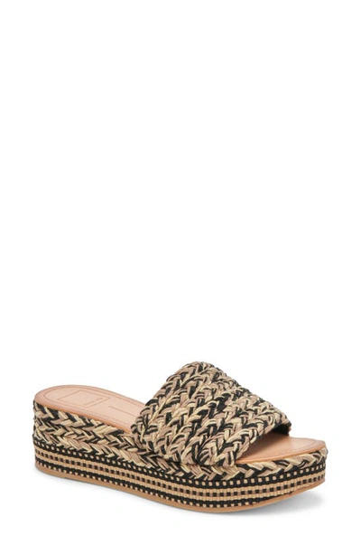 Dolce Vita Pazli Platform Slide Sandal In Black Multi Raffia