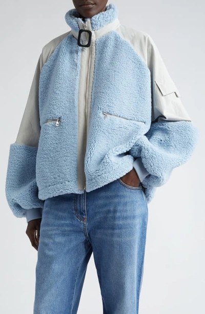 Jw Anderson Oversize Mixed Media Colorblock Track Jacket In Light Blue