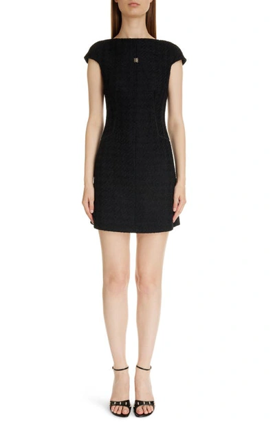 Givenchy 4g Logo Cap Sleeve Tweed Minidress In Black