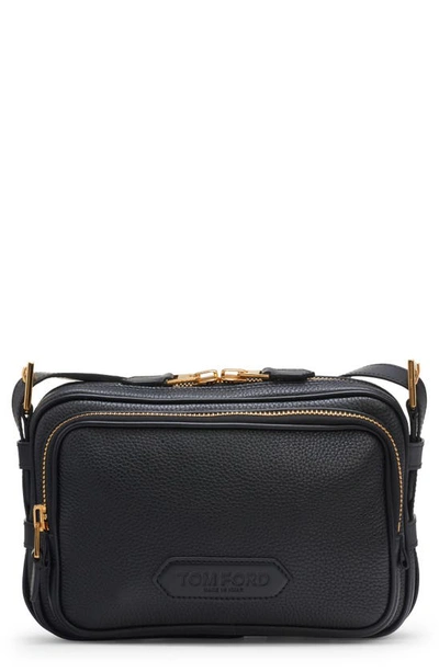 Tom Ford Large Grained Leather Messenger Bag In Black