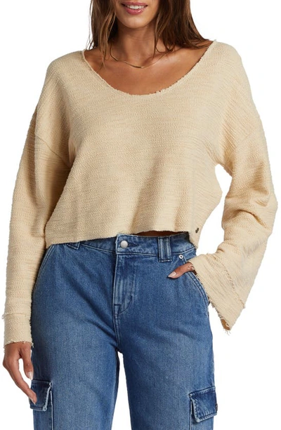 Roxy Made For You Bell Sleeve Cotton Blend Terry Sweater In Tapioca