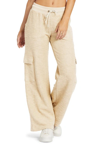 Roxy Off The Hook Cotton Blend Terry Cargo Trousers In Tapioca